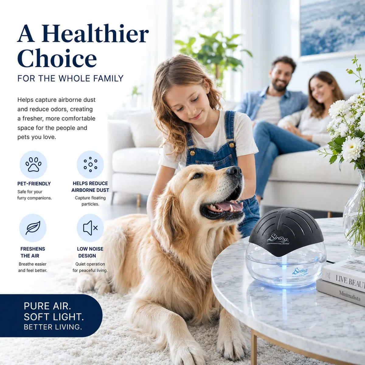 Original Water Air Purifier & Aroma Diffuser with 7-Color LED Light, ETL Certified, Home Air Freshener
