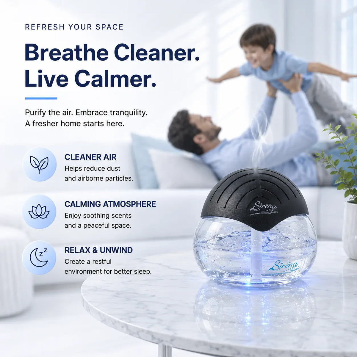 Original Water Air Purifier & Aroma Diffuser with 7-Color LED Light, ETL Certified, Home Air Freshener