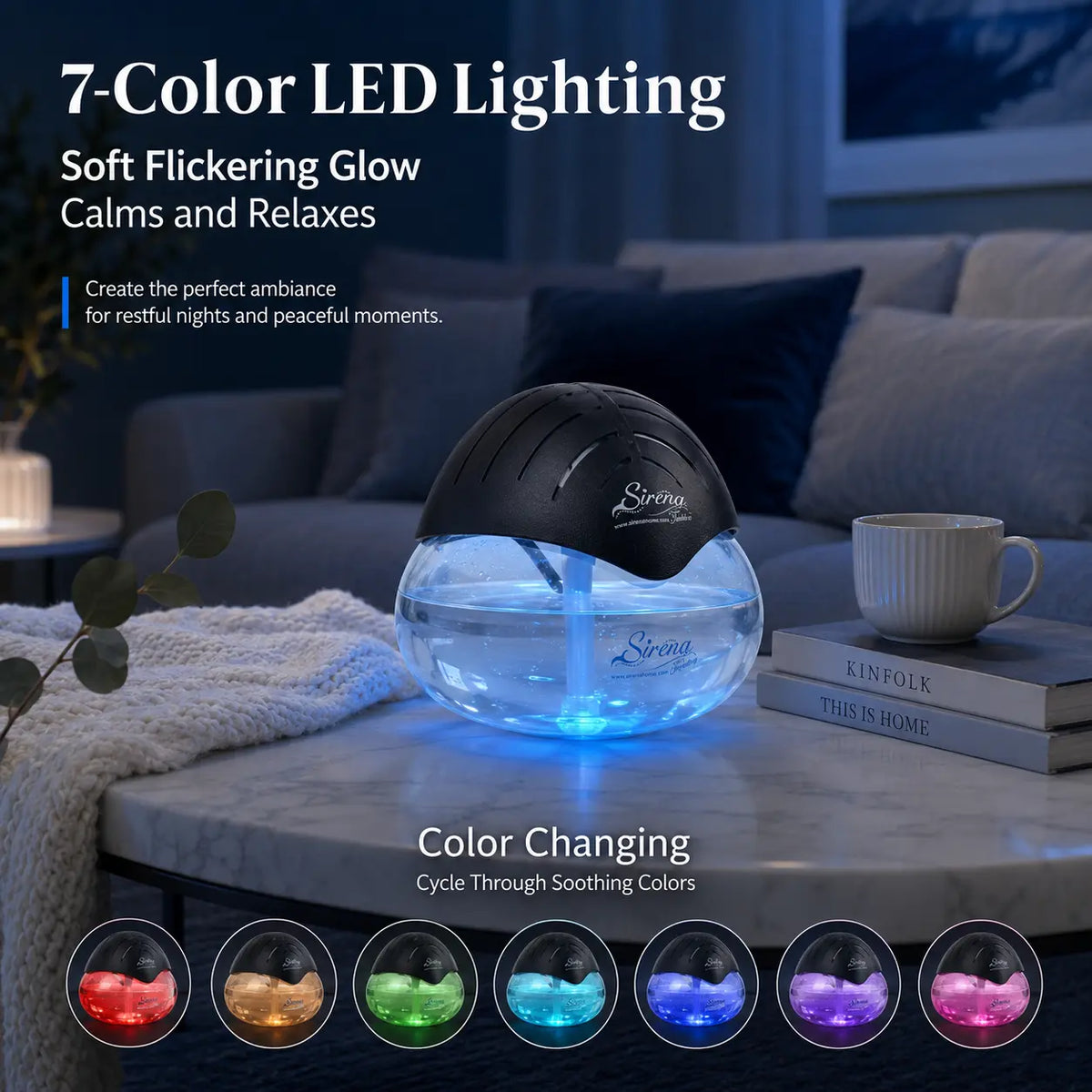 Original Water Air Purifier & Aroma Diffuser with 7-Color LED Light, ETL Certified, Home Air Freshener